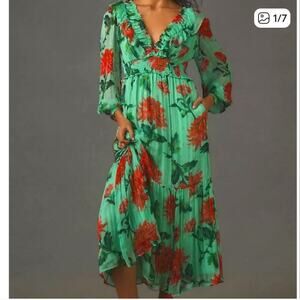 Anthropologie Odetta Ruffled V Neck Dress